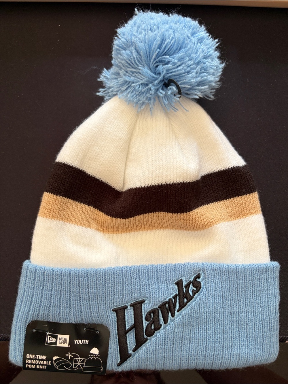New Era Hawks Kids Pom Beanie - Light Blue, Cream, Brown, Tan